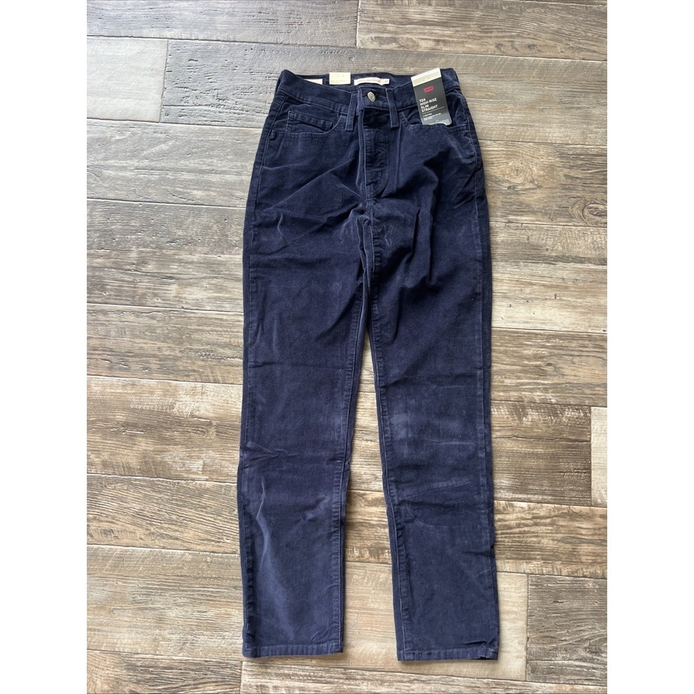 NEW Levi's Navy Straight Jeans Women Size 27x30 724 High Rise Corduroy